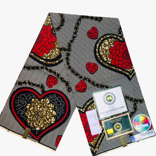 Tissu Wax Motif Coeur 6 yards