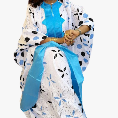 Ensemble Robe Brodé Couleur Blanc Bleu