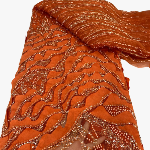 Tissu perlé Couleur Orange 5 yards